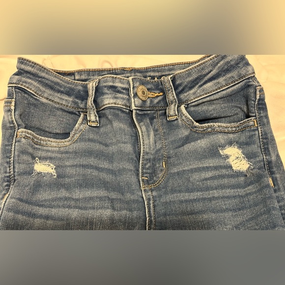 American Eagle Women's High Rise Jeggings Super Stretch Size 00 Distressed - Picture 4 of 12